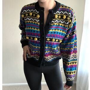Vintage 90s Mexx International neon Stripe pom pom Cardigan avante garde Retro